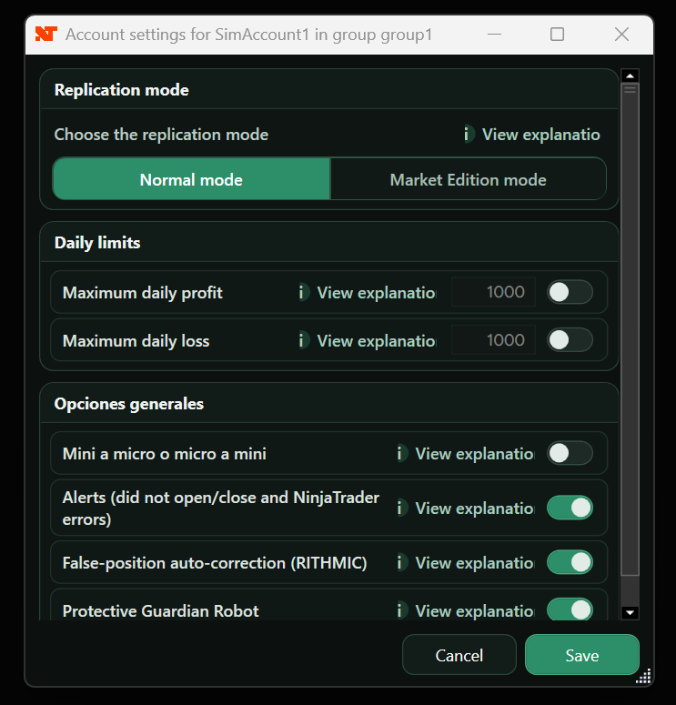 Replicador para NinjaTrader 8, TradingView y Tradovate